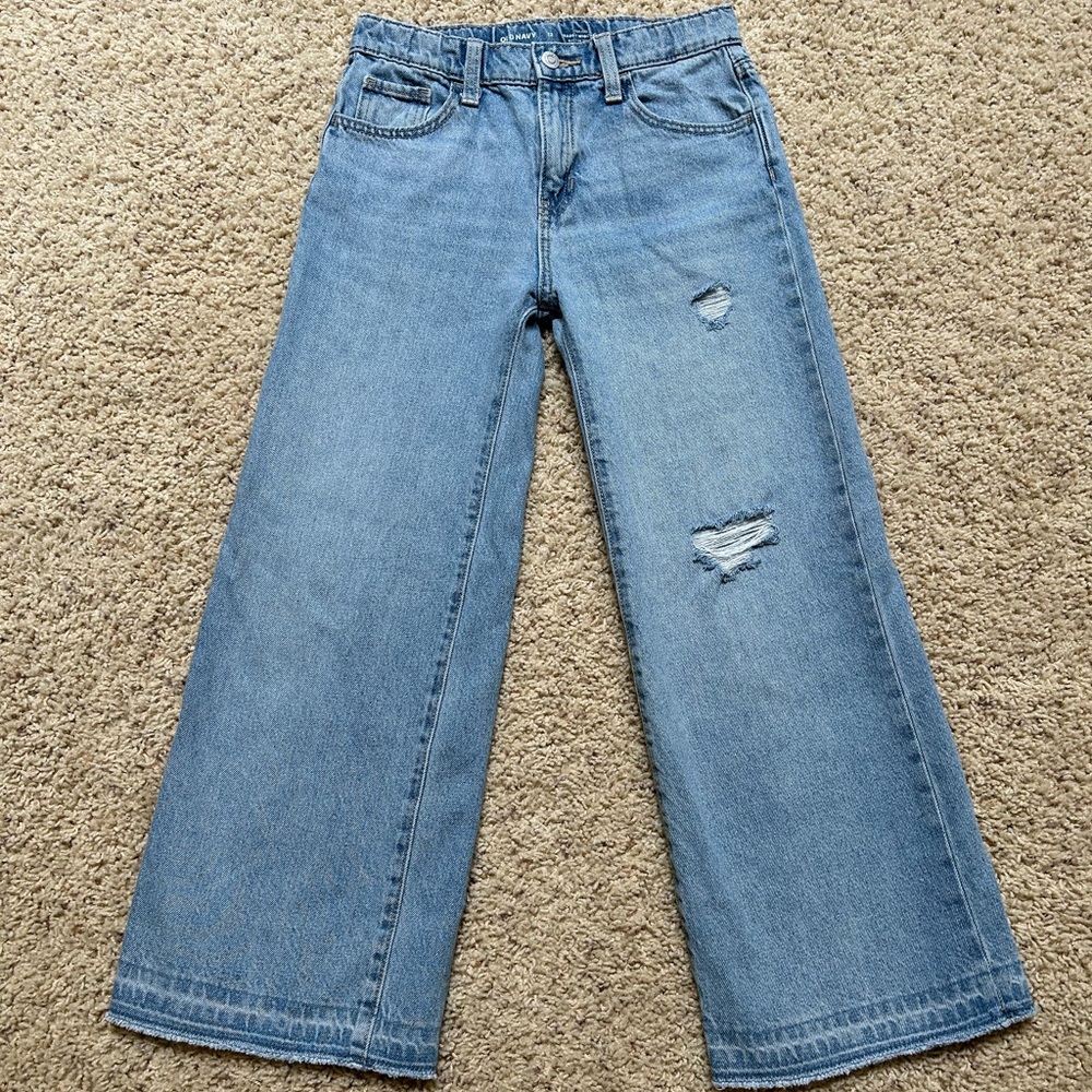 Old Navy Light Blue Distressed Wide Leg Jeans